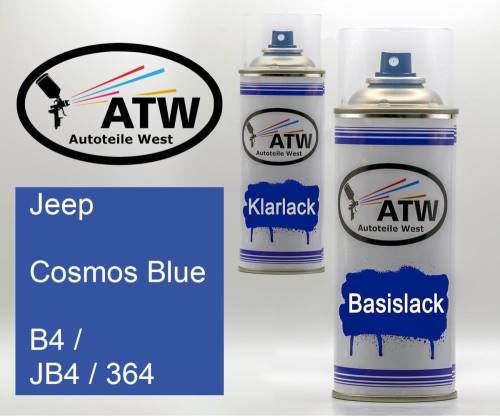 Jeep, Cosmos Blue, B4 / JB4 / 364: 400ml Sprühdose + 400ml Klarlack - Set, von ATW Autoteile West.